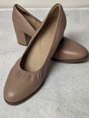 Clarks Taupe Block Heel Pumps